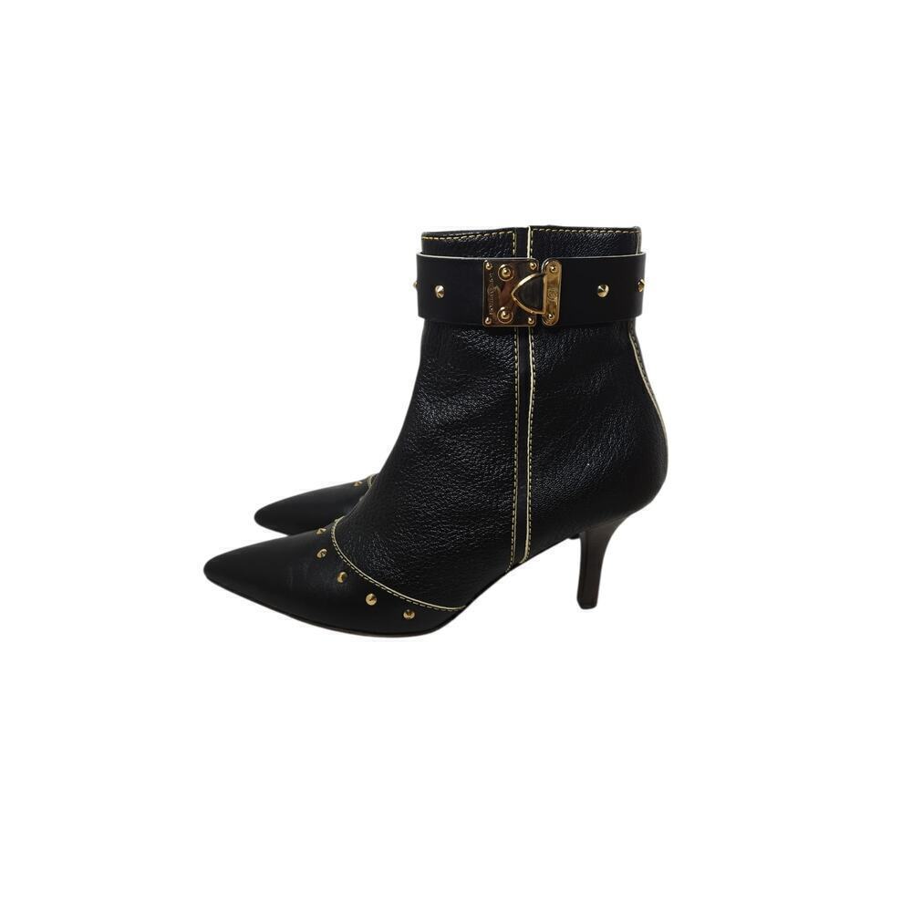 Louis Vuitton Suhali Leather Stud Pointed Ankle Boots Size 37.5